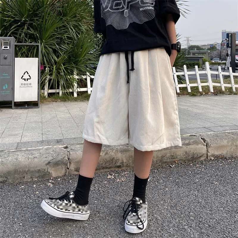 Brown Corduroy Shorts Oversized Baggy Five Point Trousers Summer Korean Fashion Wide Leg Pants Ins Hip Hop Bottoms Men and Women