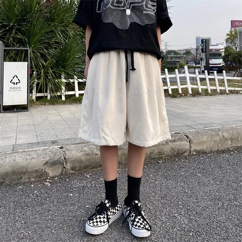 Brown Corduroy Shorts Oversized Baggy Five Point Trousers Summer Korean Fashion Wide Leg Pants Ins Hip Hop Bottoms Men and Women