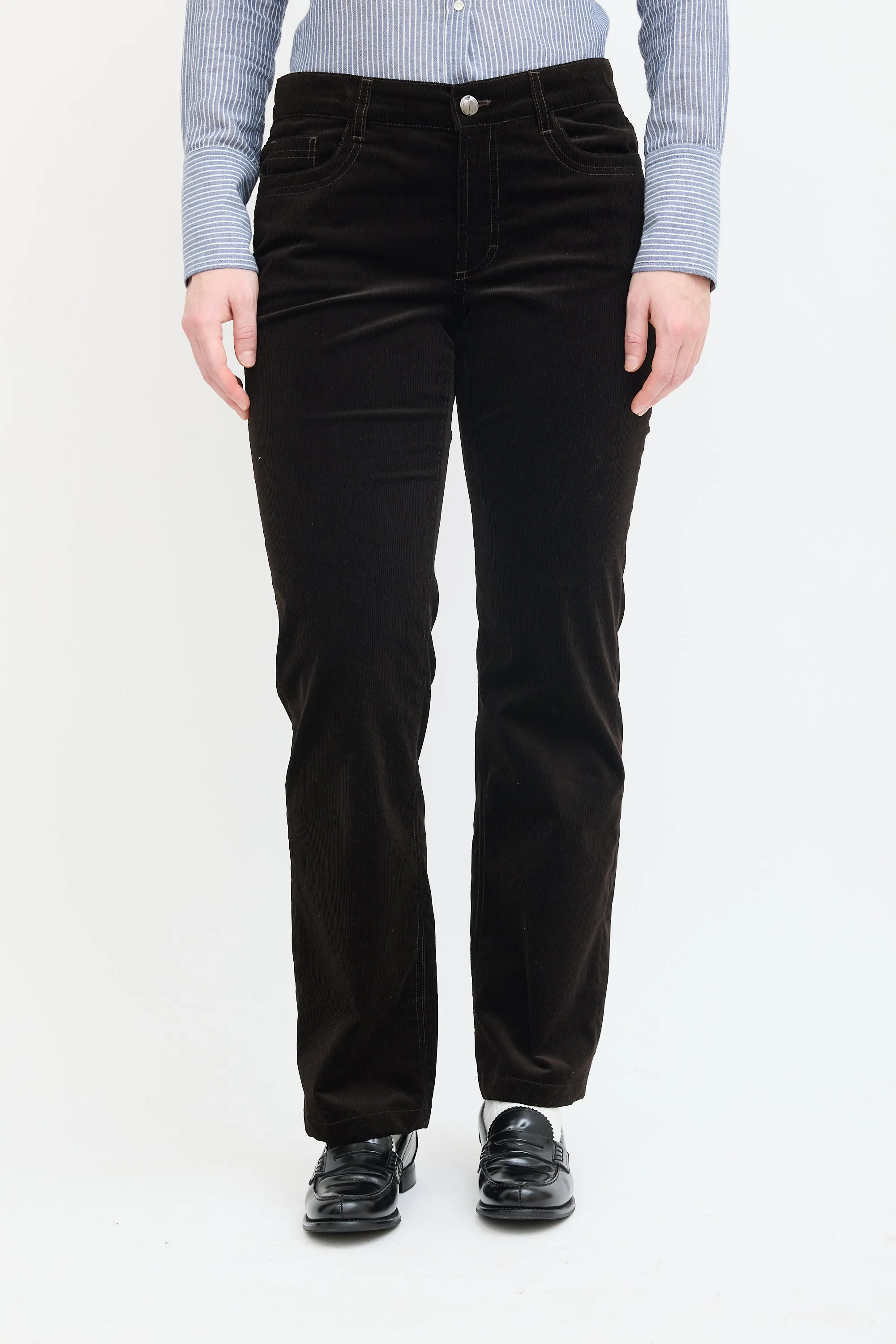 Brown Corduroy Straight Leg Pant