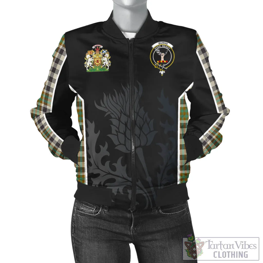 Burns Check Tartan Bomber Jacket with Family Crest and Scottish Thistle Vibes Sport Style