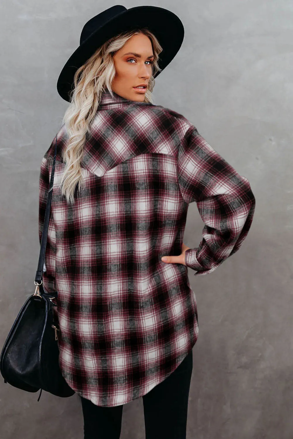 Buttons Pocketed Plaid Shacket