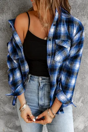 Buttons Pocketed Plaid Shacket