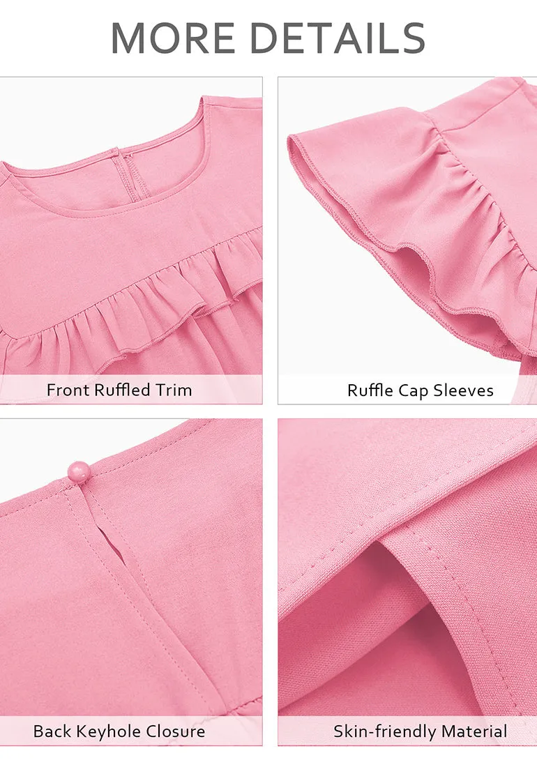 Candy Pink Sleeveless Blouses for Women Dressy Casual Ruffles Cap Sleeves Flowy Tank Tops Work Office