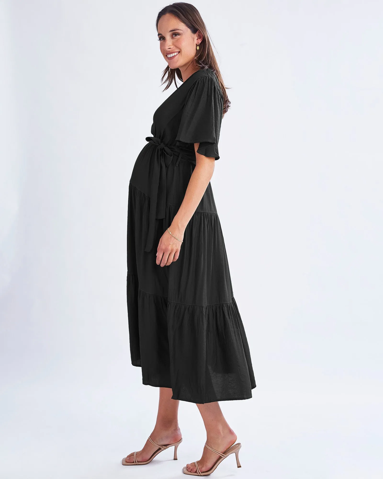 Cara Black Maternity Maxi Tiered Dress