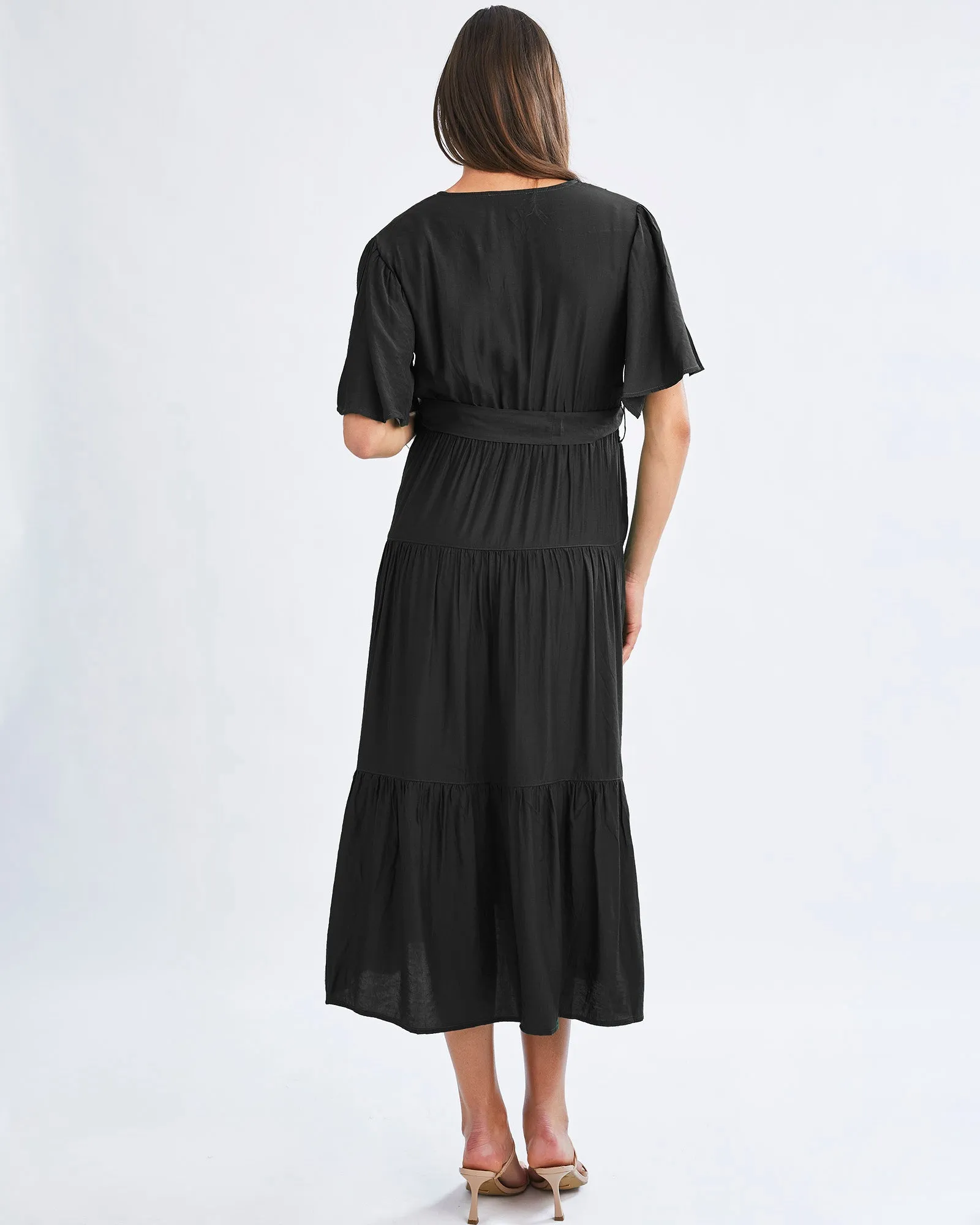 Cara Black Maternity Maxi Tiered Dress