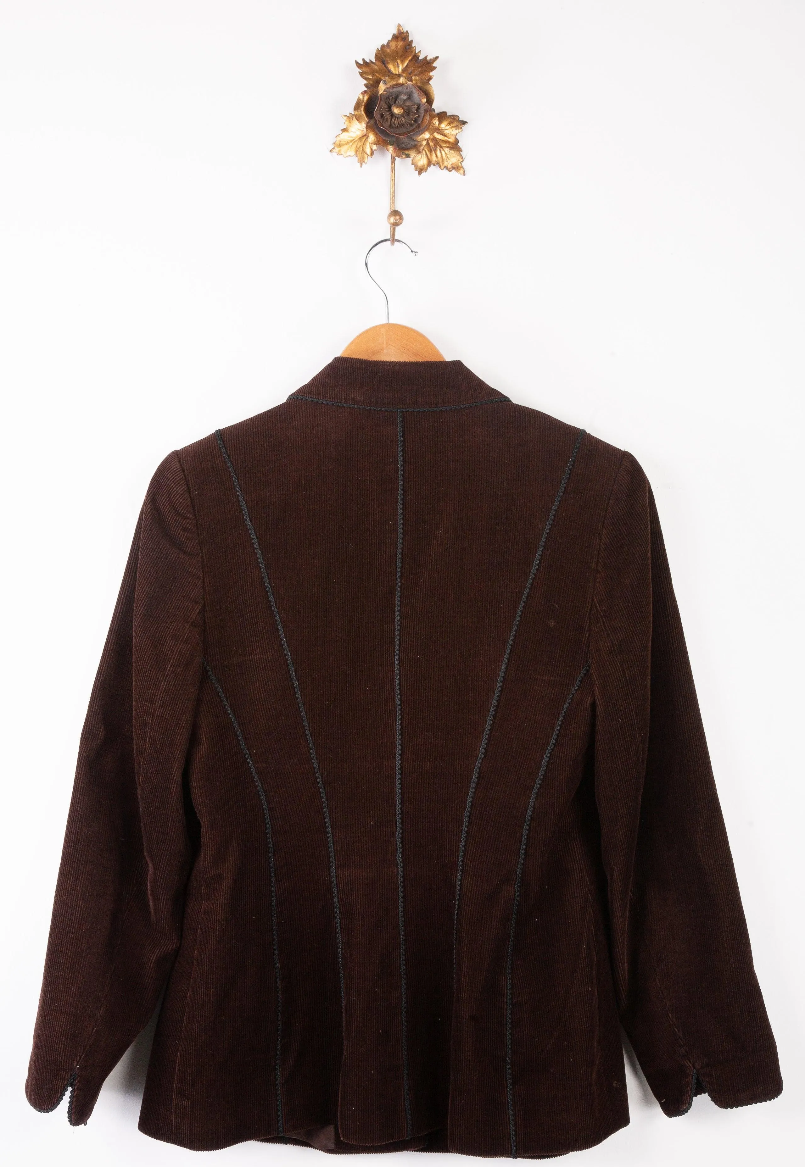 Caroline Charles Corduroy Jacket Brown with Black Piping Size UK 12