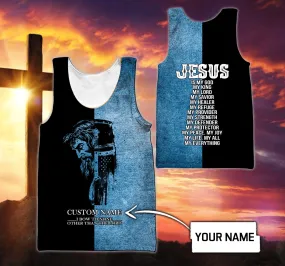 Christian Jesus Bow To None Black And Faded Blue Color Jesus Customized Men Tank Top - Christian Tank Top For Men