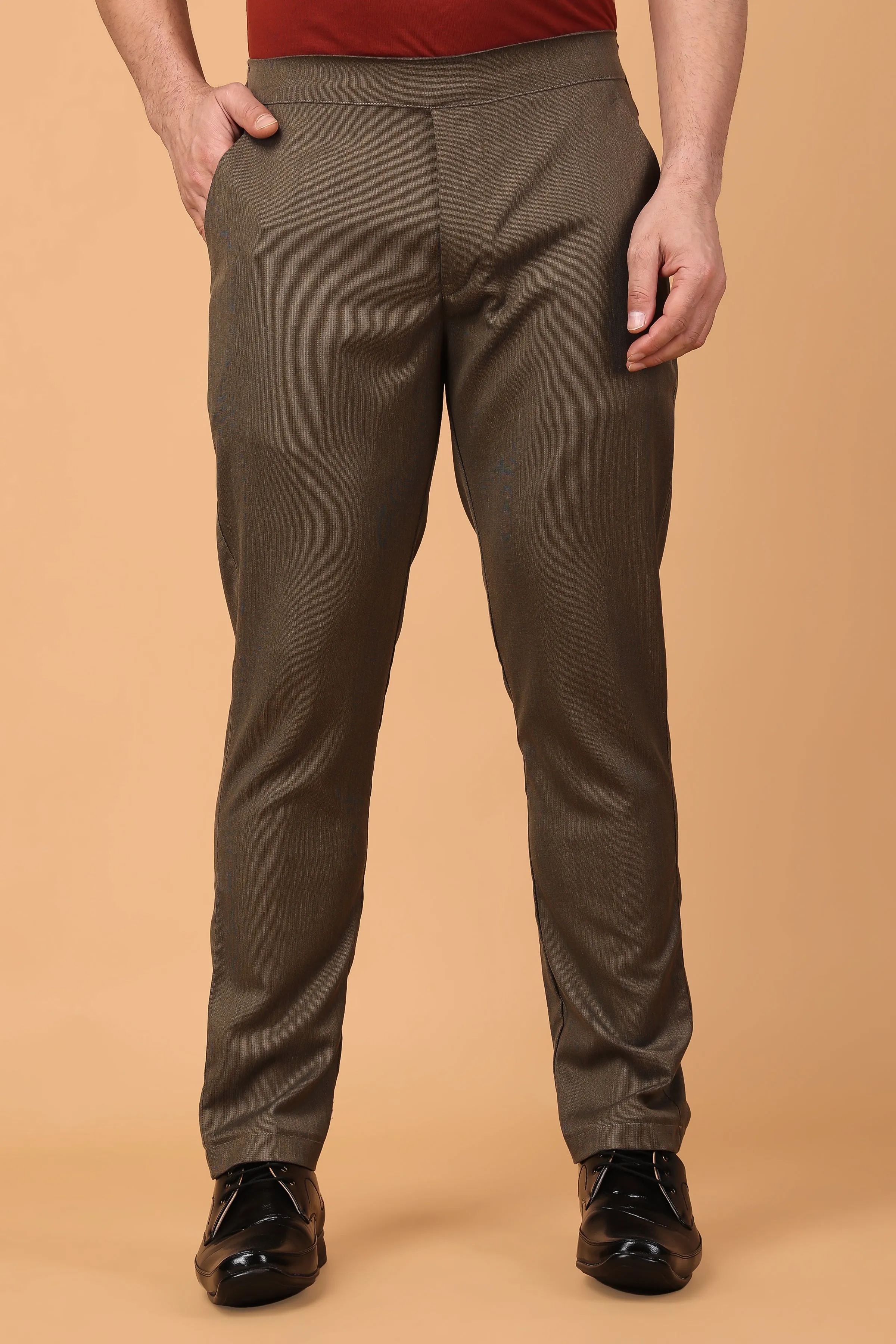 Cinnamon Textured Comfort Fit Trousers