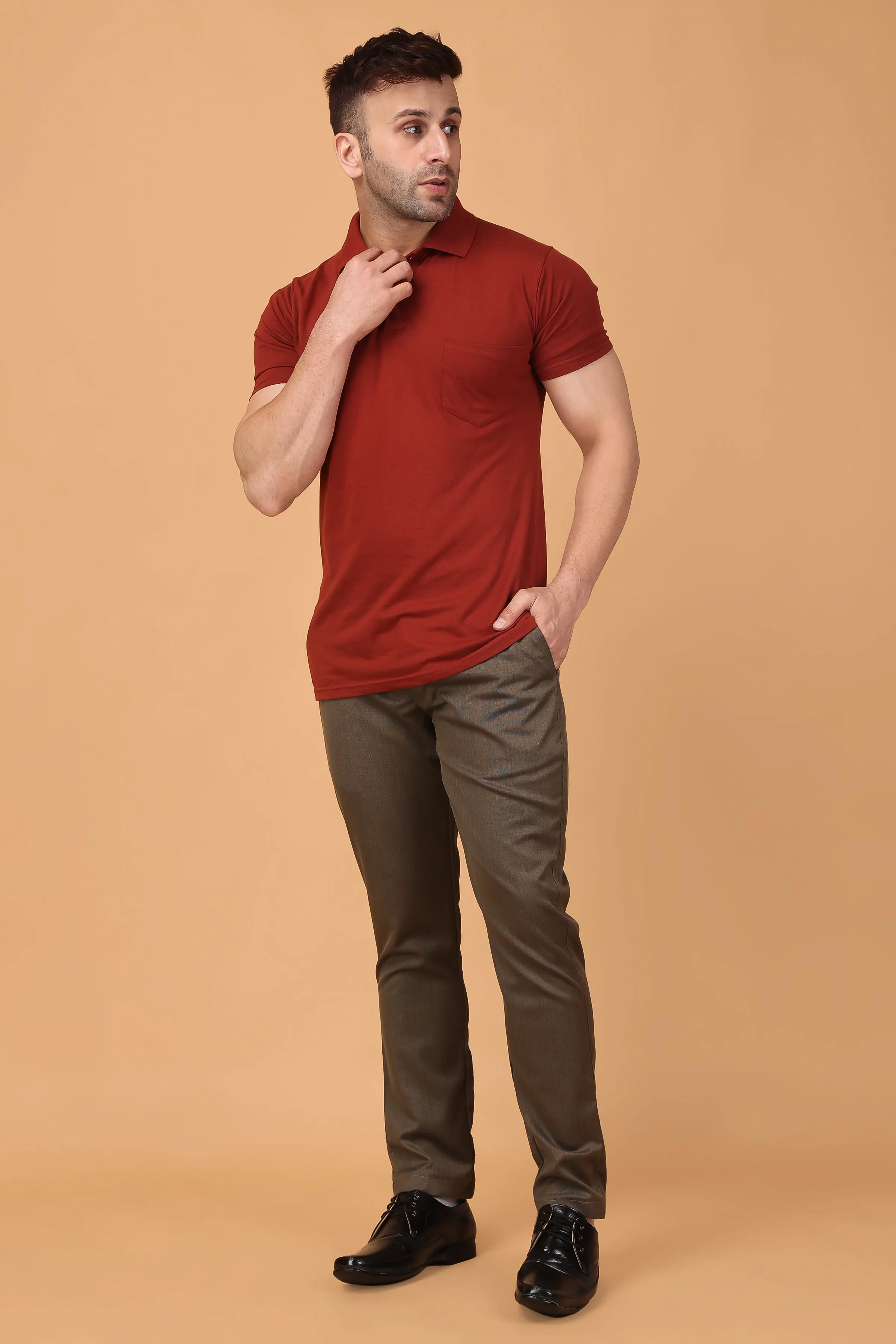 Cinnamon Textured Comfort Fit Trousers