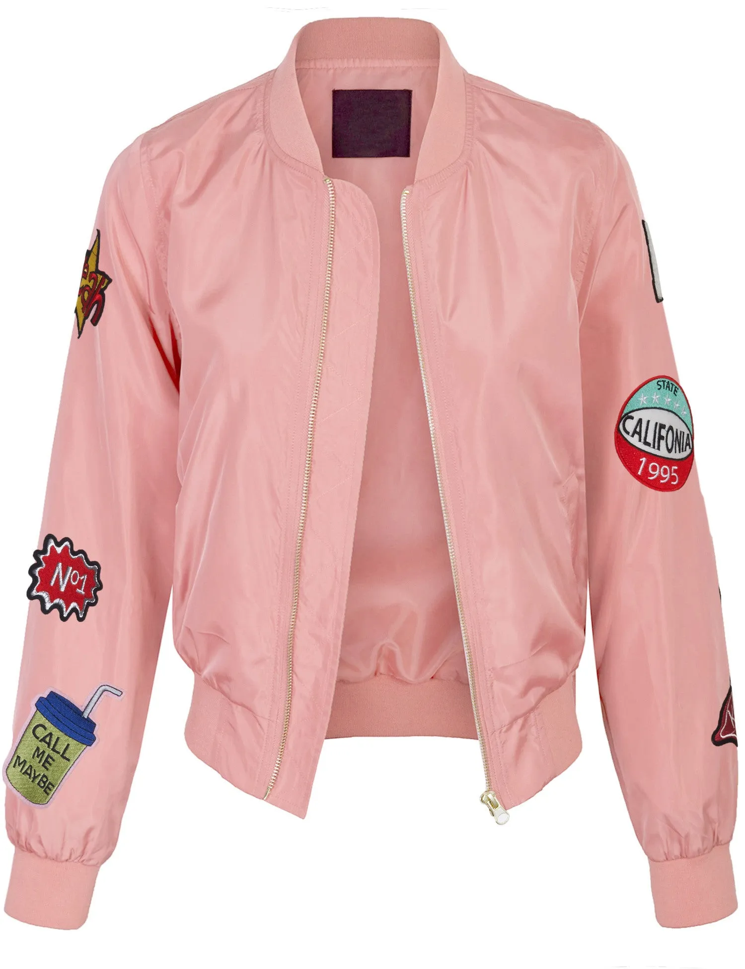 Classic Zip Up Lightweight Patched Bomber Jacket