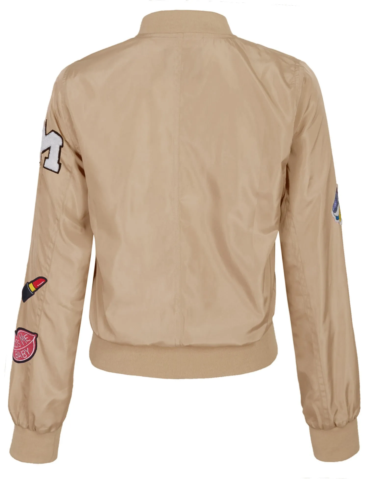 Classic Zip Up Lightweight Patched Bomber Jacket