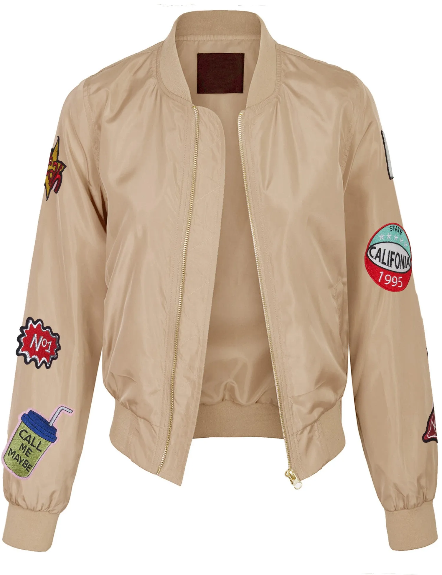 Classic Zip Up Lightweight Patched Bomber Jacket