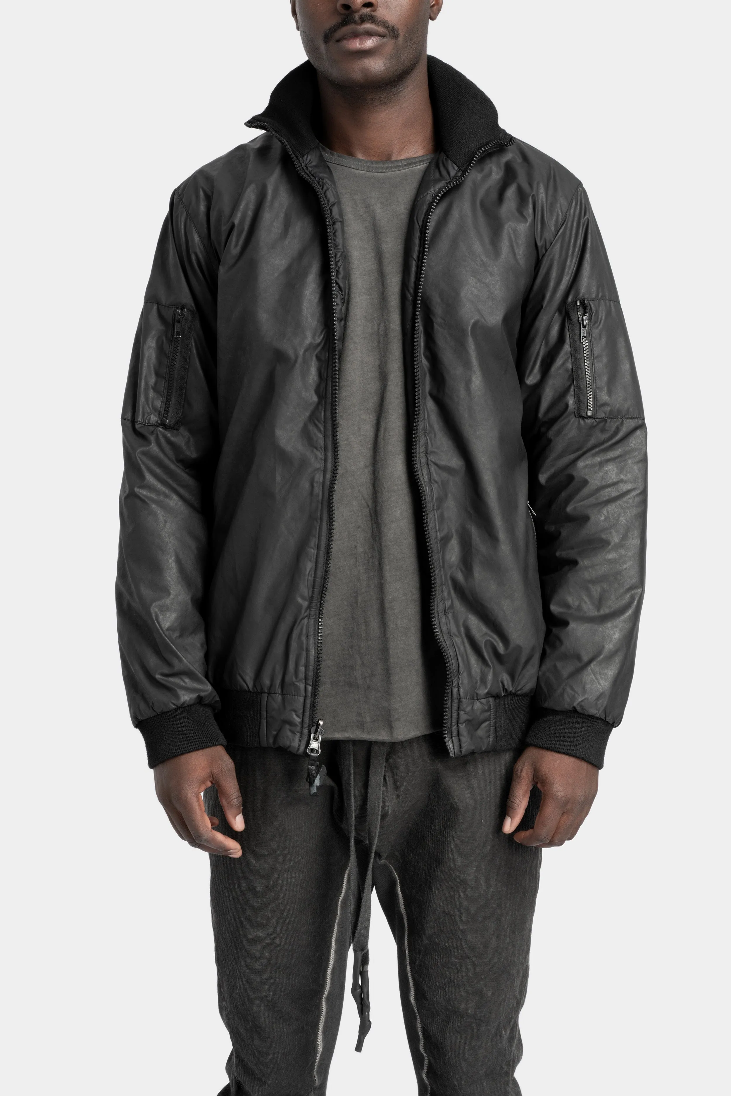 Coated reversible bomber jacket