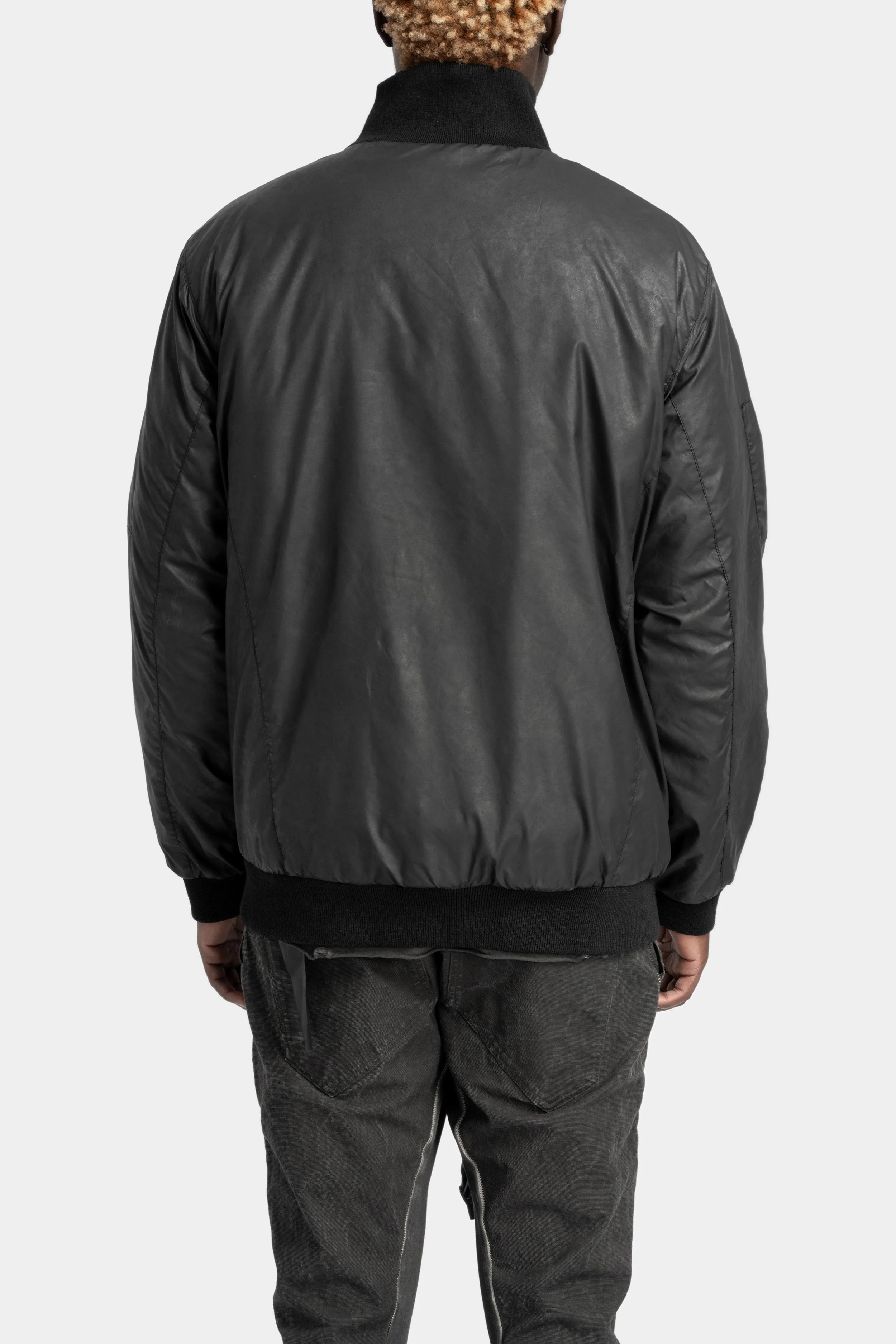 Coated reversible bomber jacket