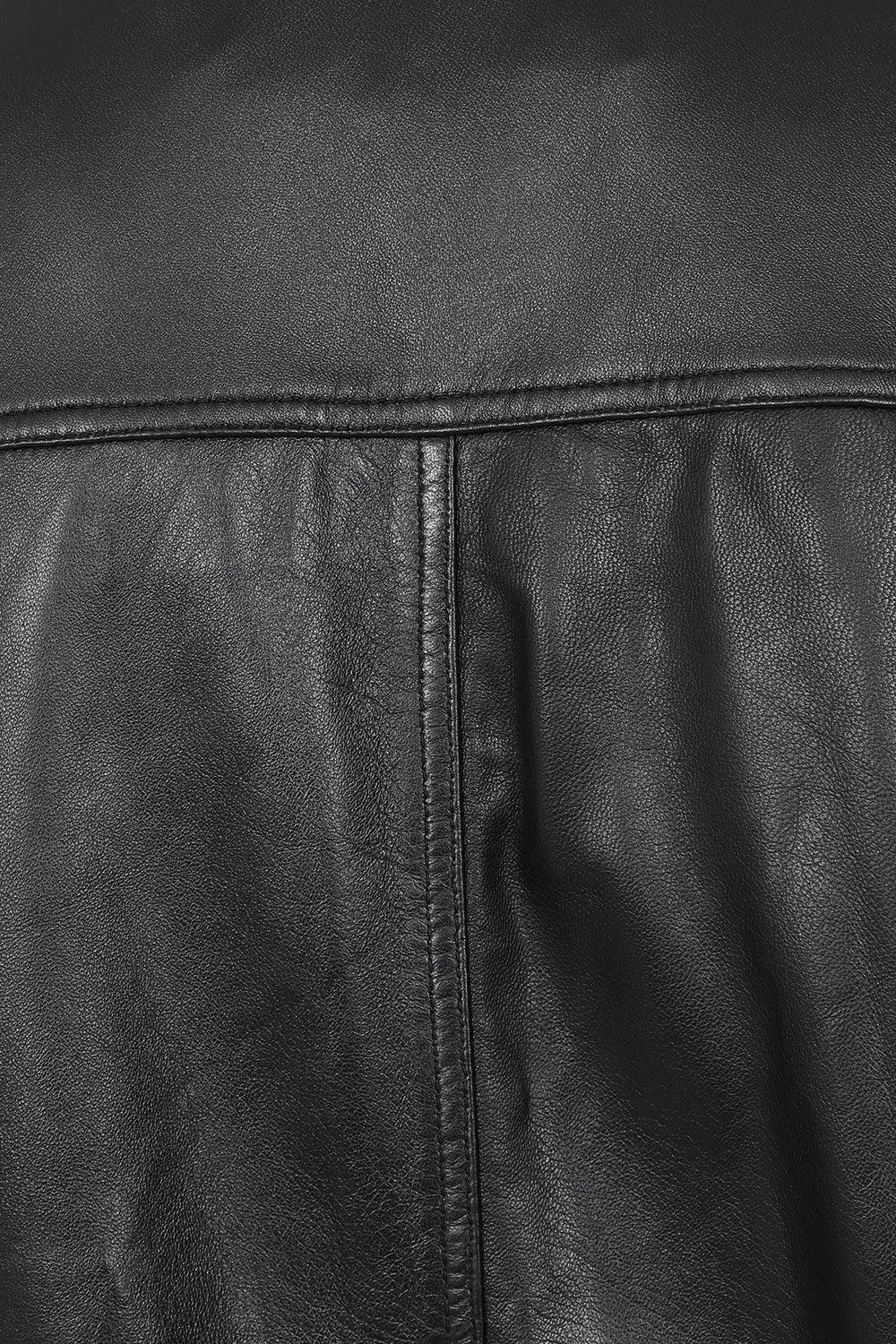 (Copy) Men's Classic Black Genuine Leather Bomber Jacket - BOBBY