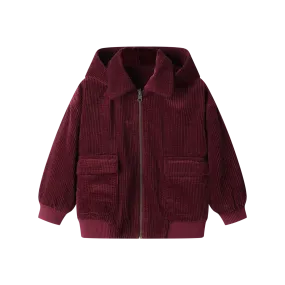 CORDUROY HOODED BOMBER-BURGUNDY