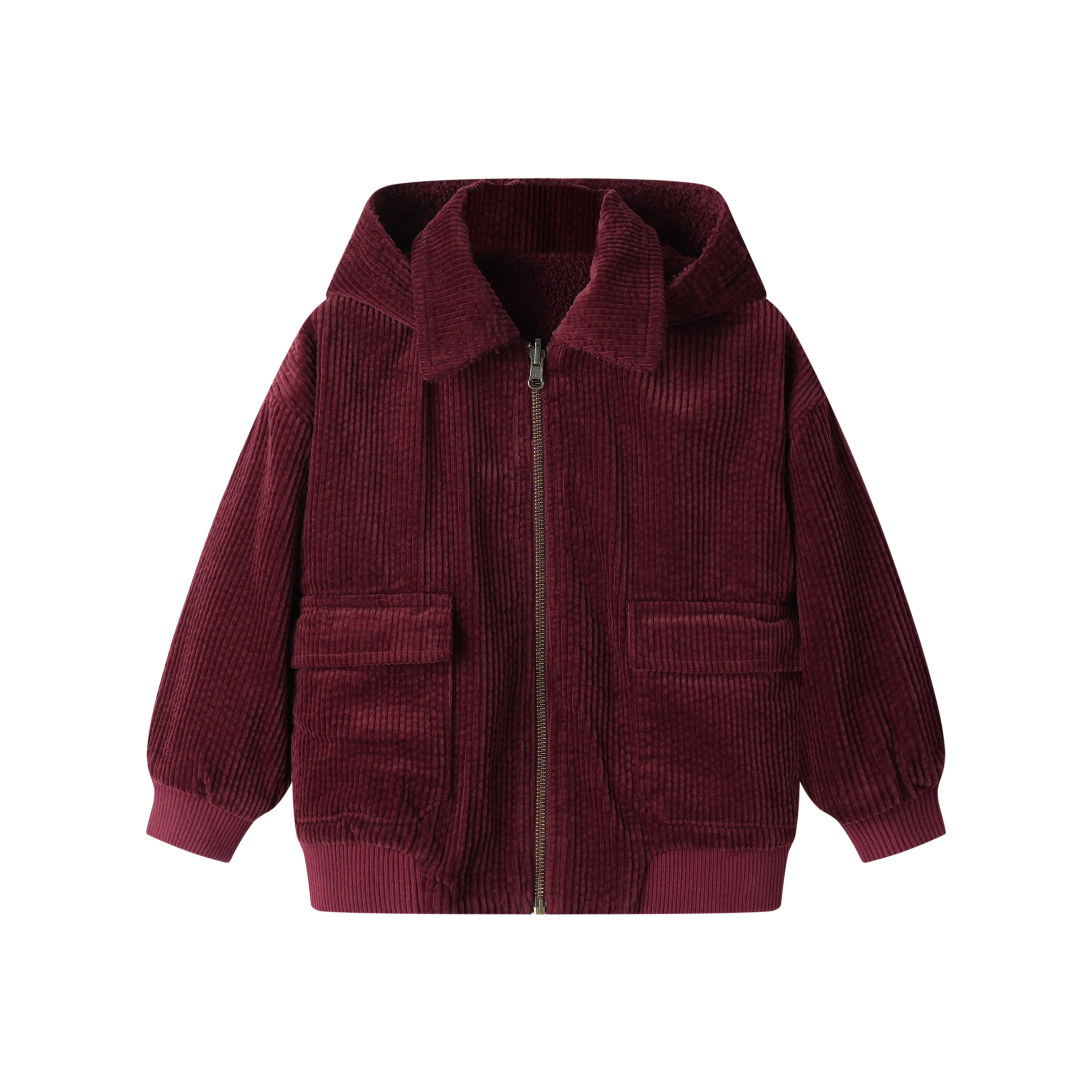 CORDUROY HOODED BOMBER-BURGUNDY