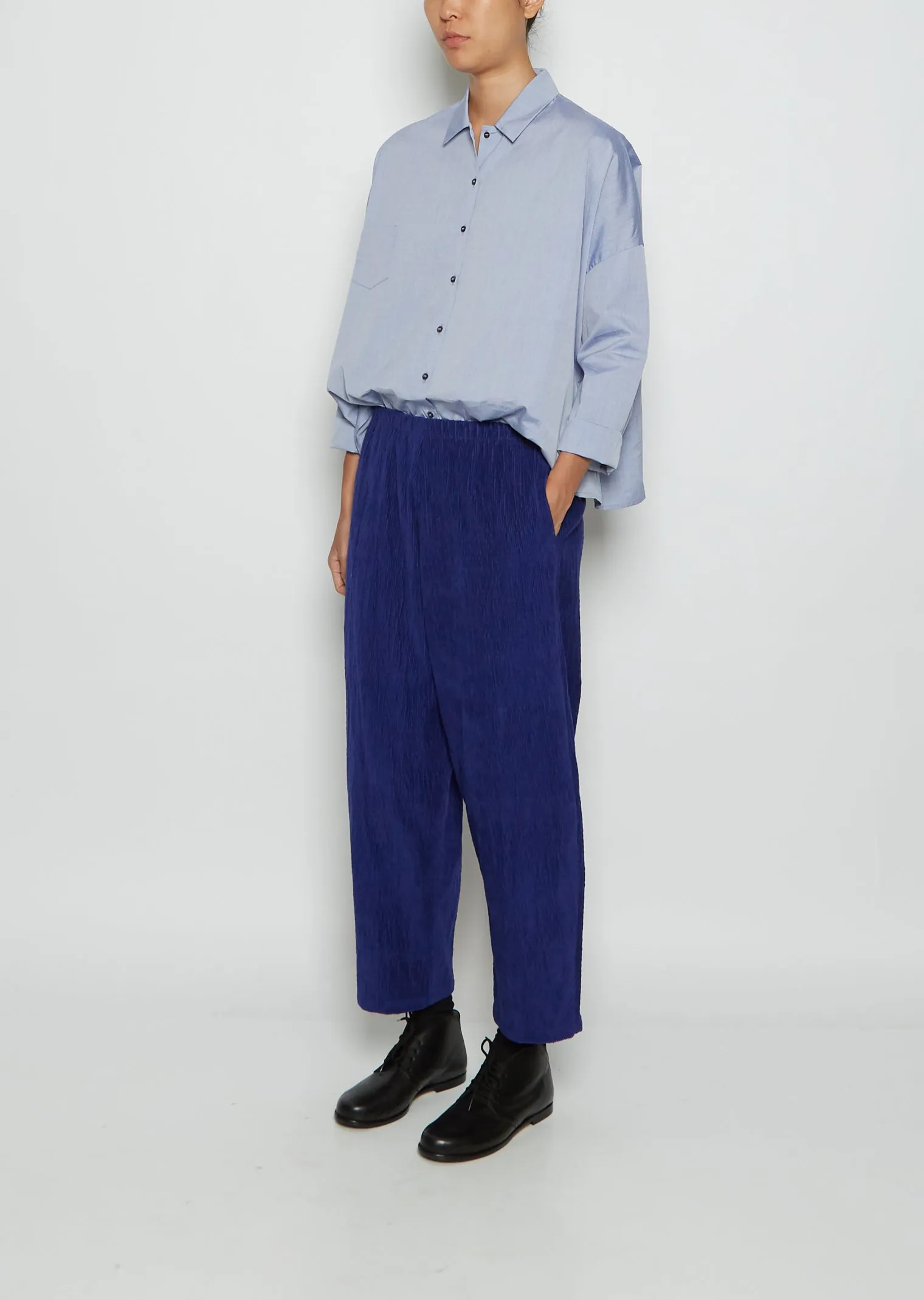 Cotton Corduroy Wide Tapered Trousers — Electric Blue