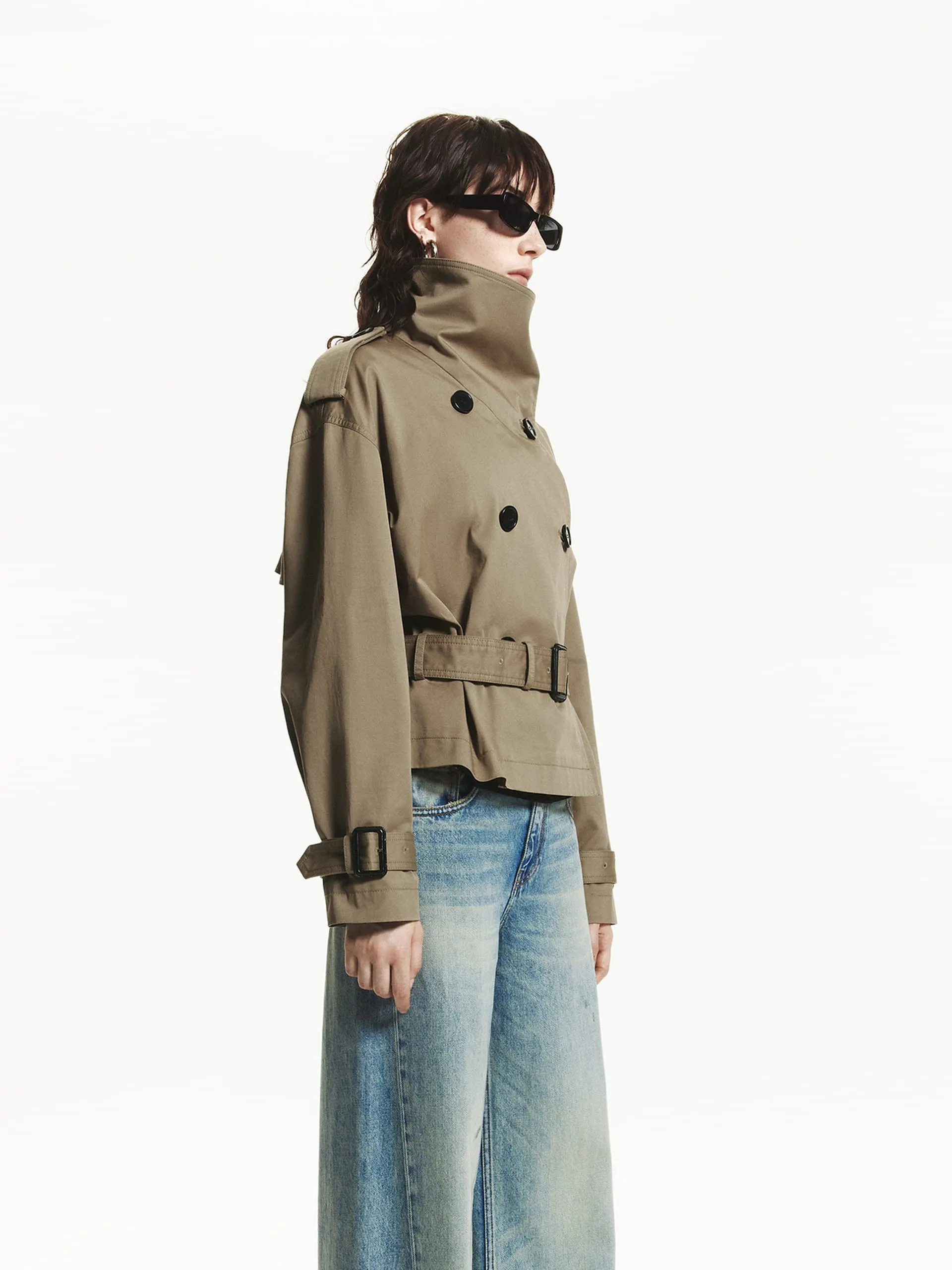 Cropped Cotton Trench Coat