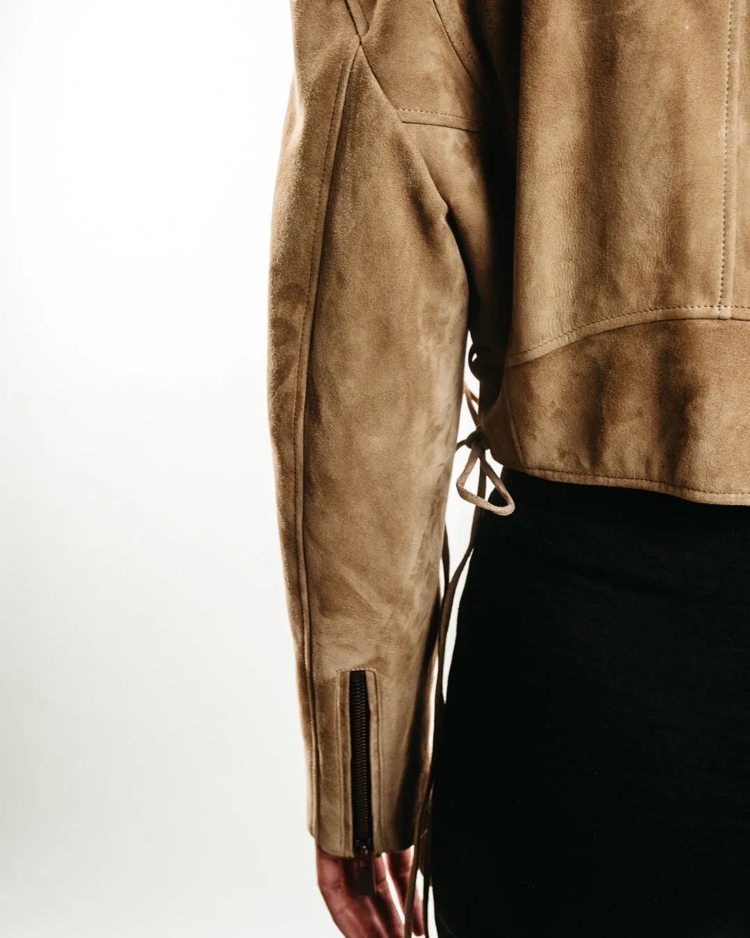 Cropped Suede Biker Jacket