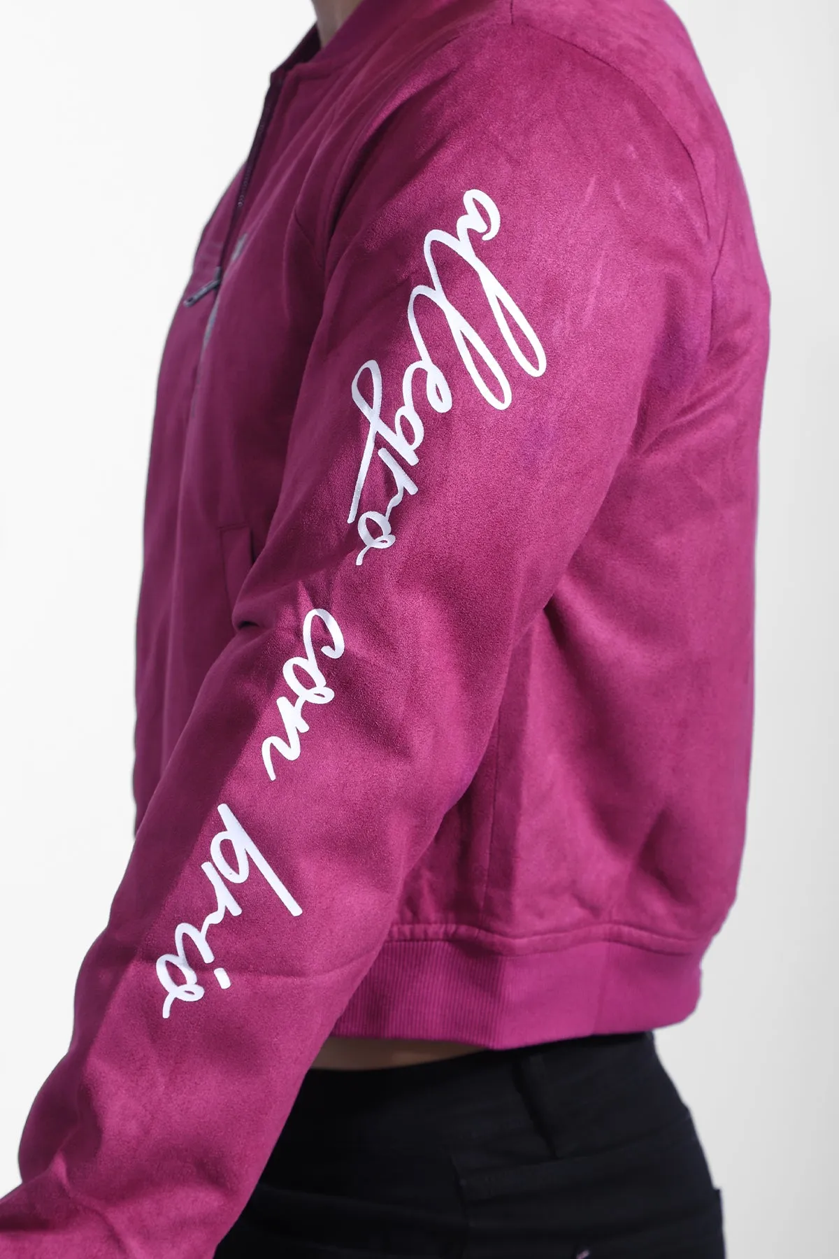 Cropped Suede Bomber Jacket - Magenta