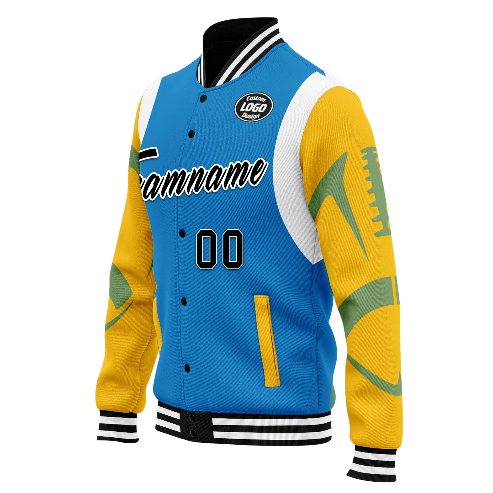 Custom Blue Los Angeles Jacket Bomber Full-Snap Varsity Letterman Personalized Jacket FZ005-D025004-24