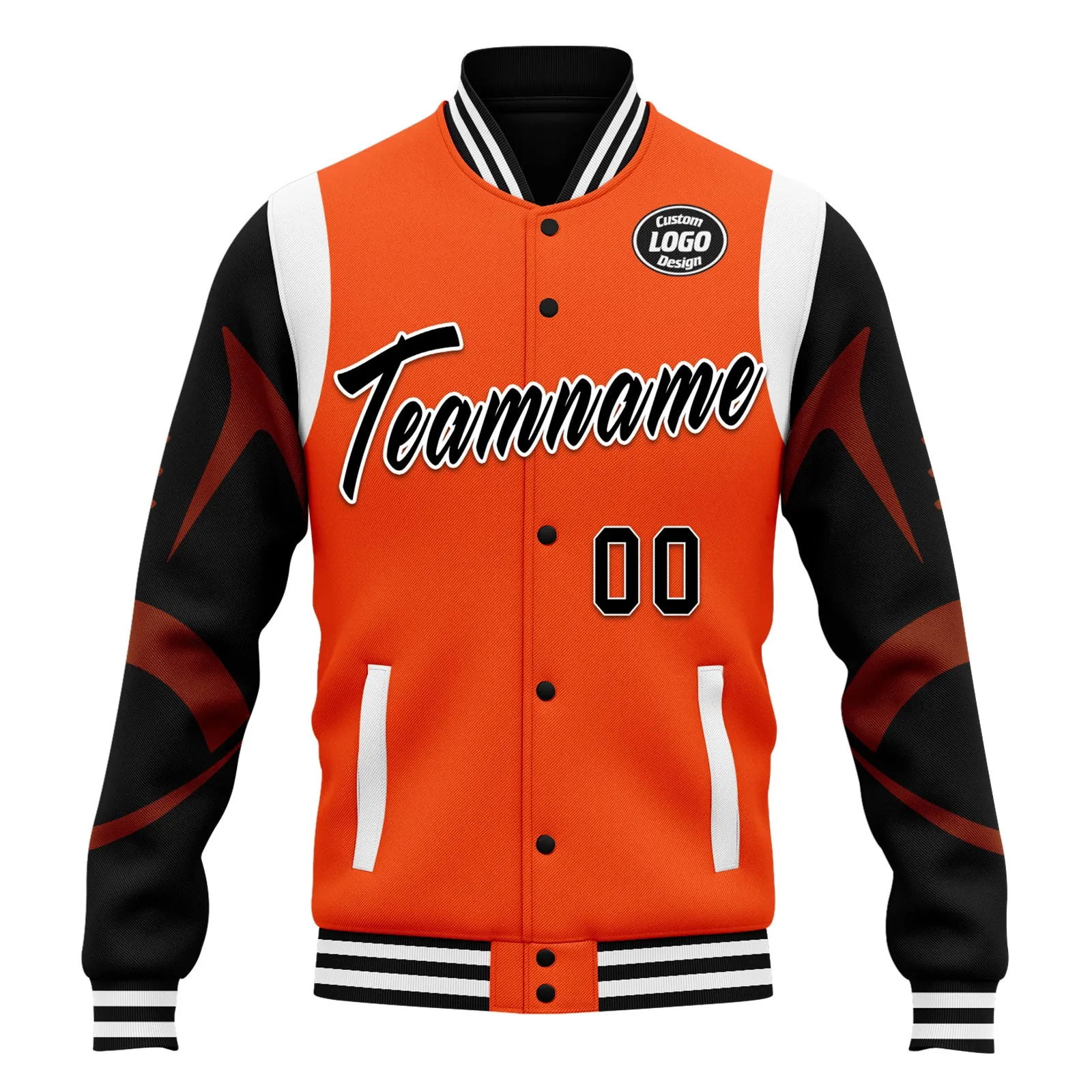 Custom Orange Cincinnati Jacket Bomber Full-Snap Varsity Letterman Personalized Jacket FZ005-D025004-6