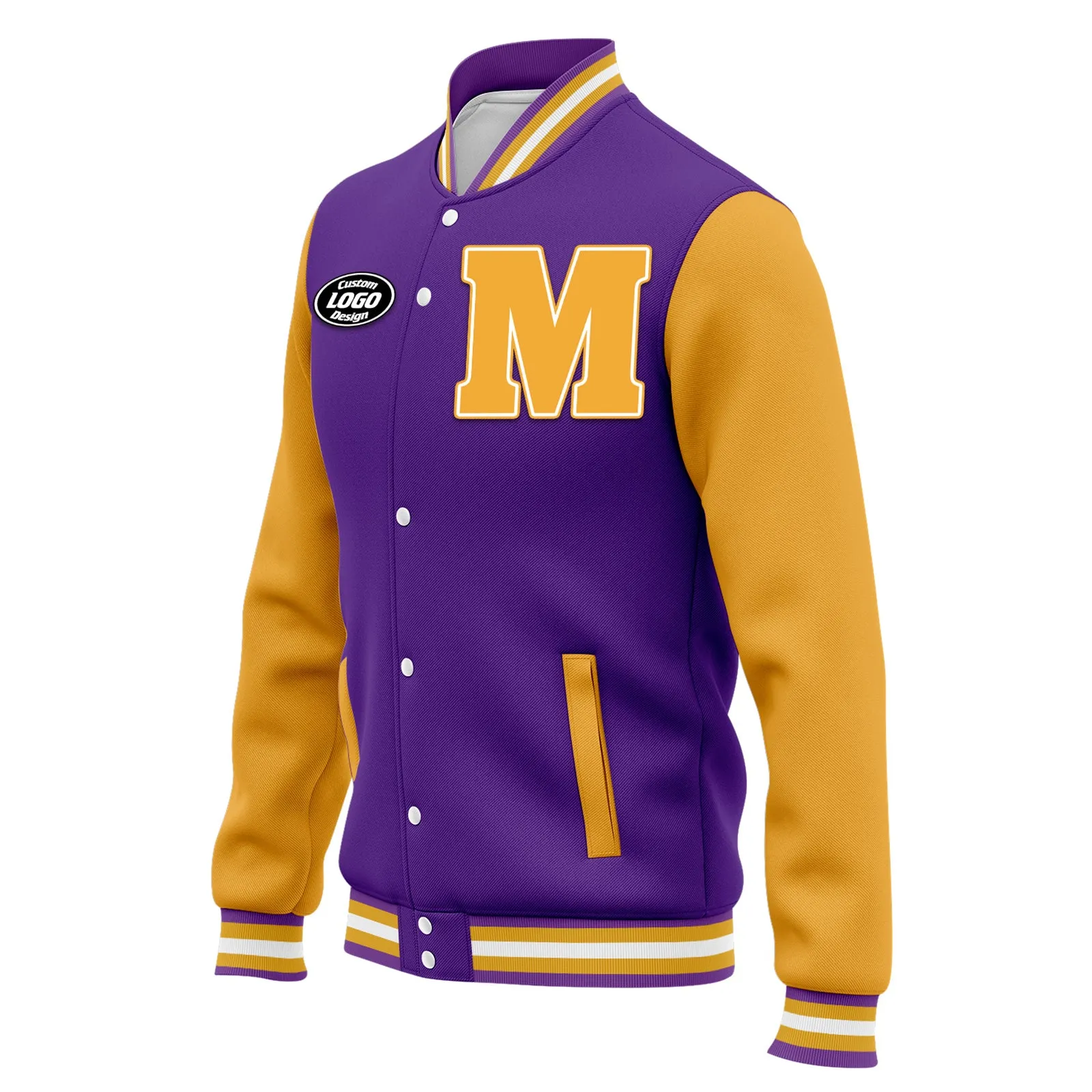 Custom Purple Yellow Waterproof Jacket Bomber Full-Snap Varsity Letterman Personalized Jacket FZ007CD-D020316-12