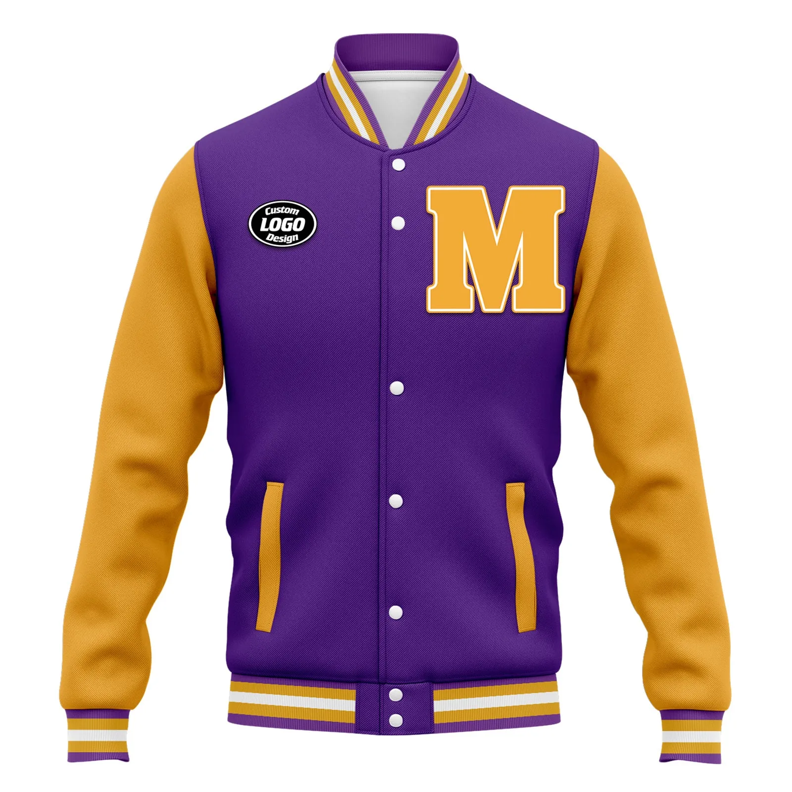 Custom Purple Yellow Waterproof Jacket Bomber Full-Snap Varsity Letterman Personalized Jacket FZ007CD-D020316-12