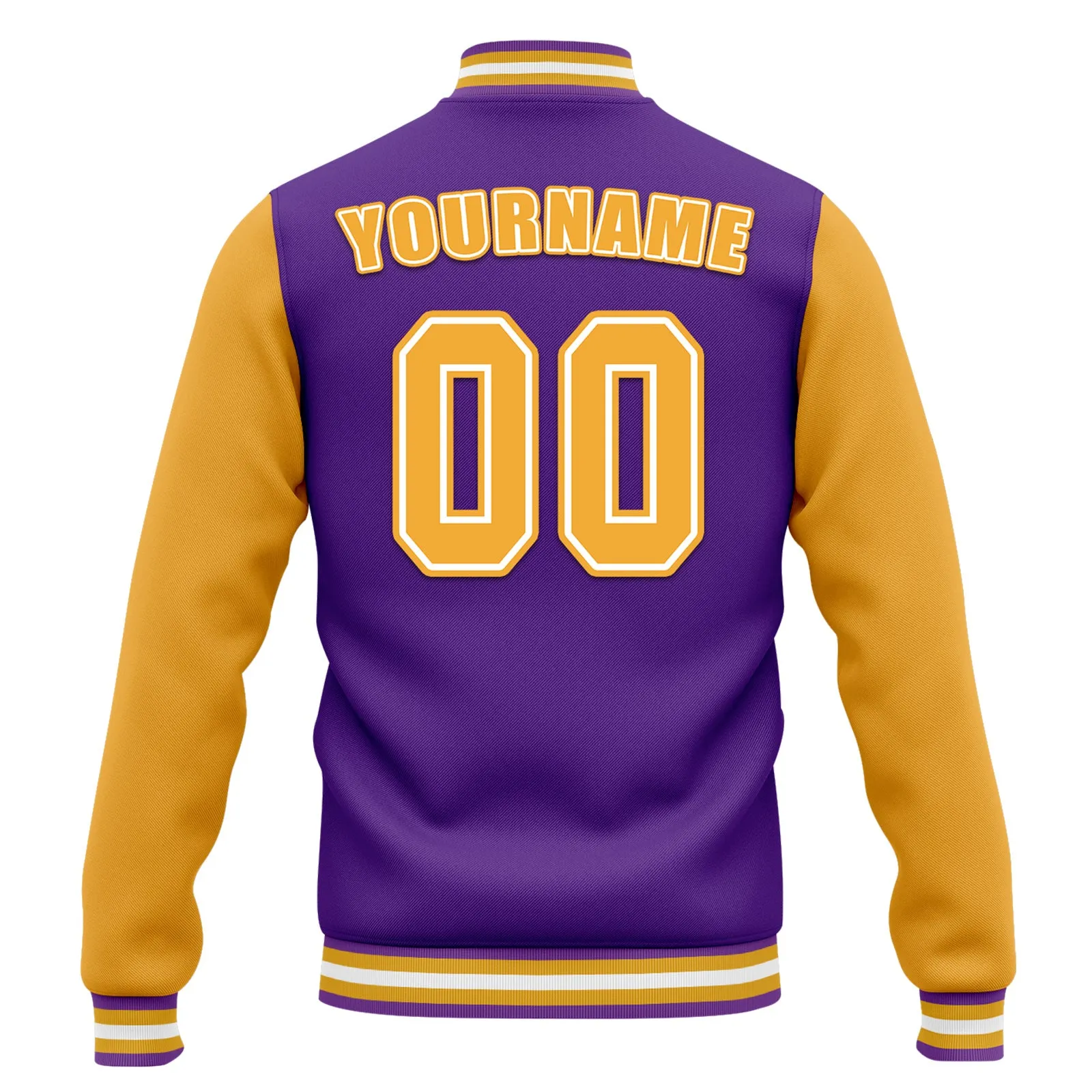 Custom Purple Yellow Waterproof Jacket Bomber Full-Snap Varsity Letterman Personalized Jacket FZ007CD-D020316-12