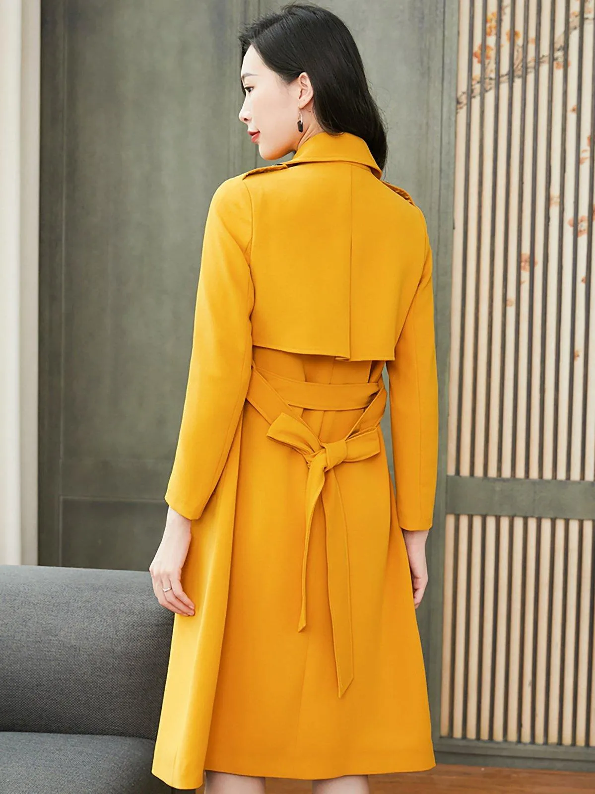 Custom Single Breasted Button Yellow Trench Coat