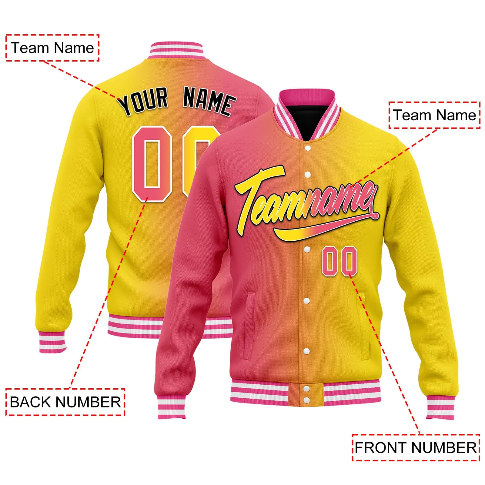 Custom Split Fashion Jacket Bomber Full-Snap Varsity Letterman Personalized Jacket FZ005-D028014-1