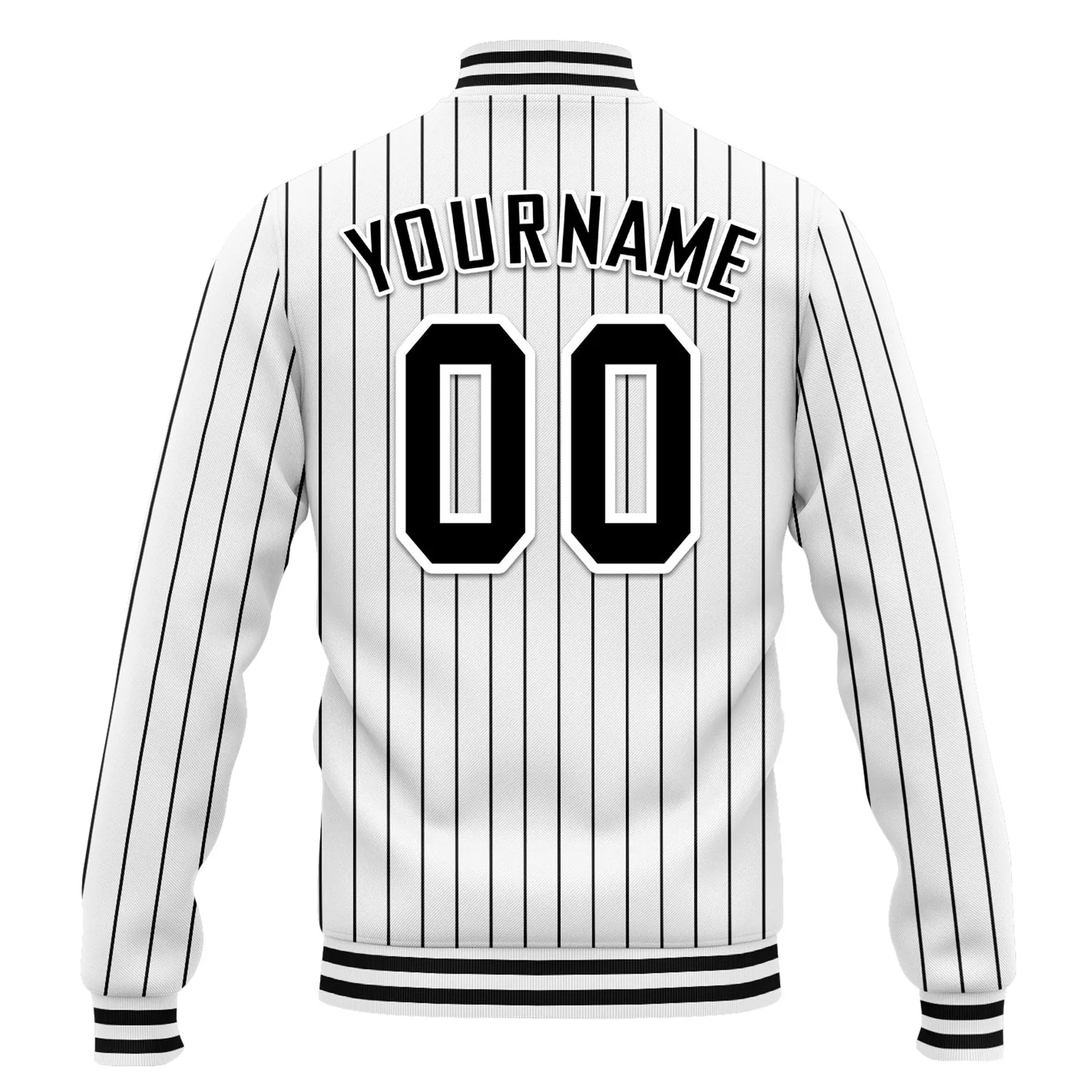 Custom White Black Stripe Fashion Jacket Bomber Full-Snap Varsity Letterman Personalized Jacket FZ005-D020219-20