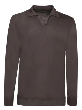 Dark Brown Merino Wool Polo Sweater