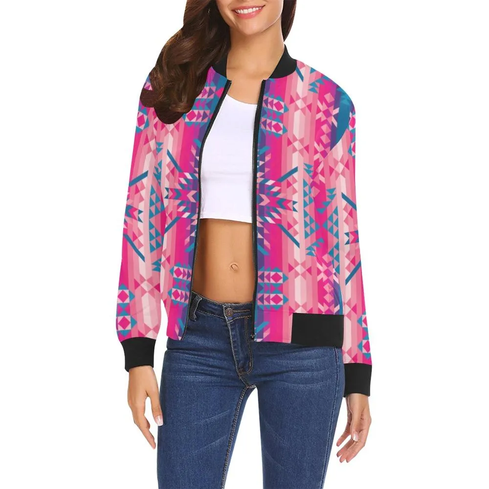 Desert Geo Blue Bomber Jacket for Women