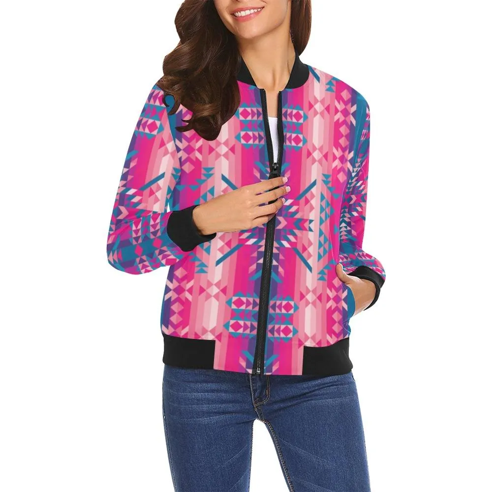 Desert Geo Blue Bomber Jacket for Women