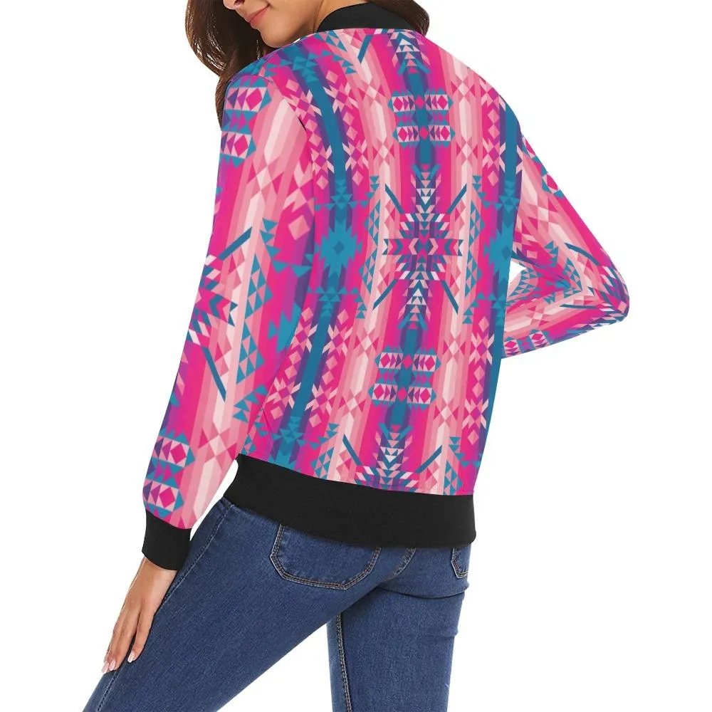 Desert Geo Blue Bomber Jacket for Women