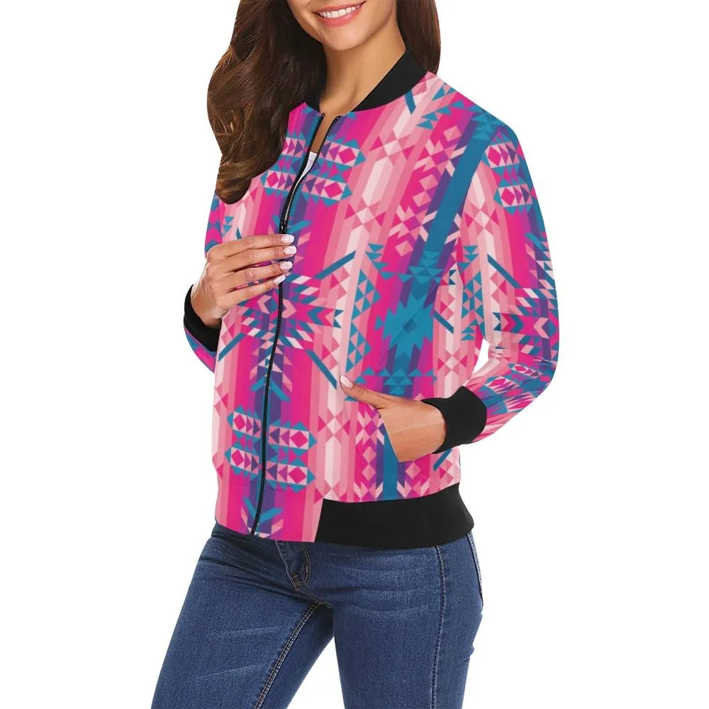 Desert Geo Blue Bomber Jacket for Women