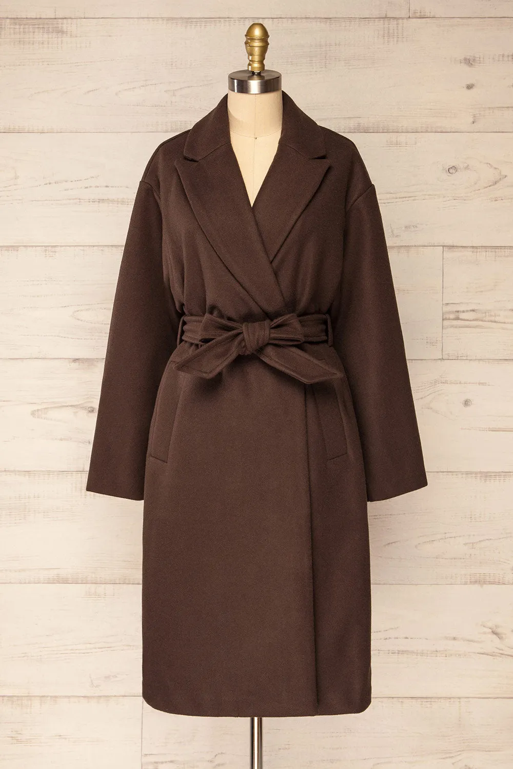 Dhome Brown | Felt Trench Coat w/ Belt