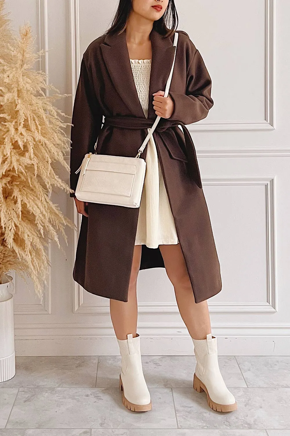 Dhome Brown | Felt Trench Coat w/ Belt