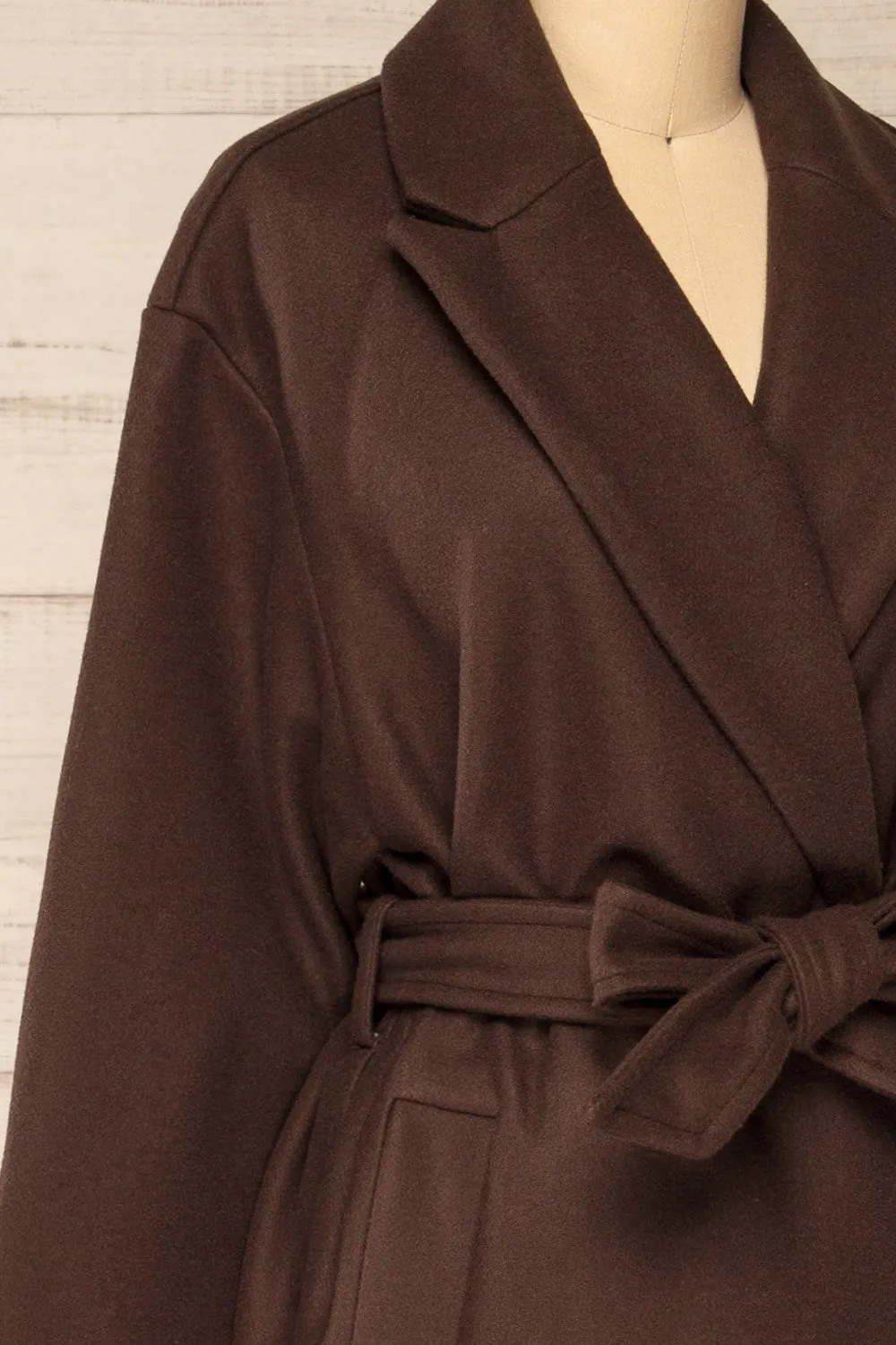 Dhome Brown | Felt Trench Coat w/ Belt