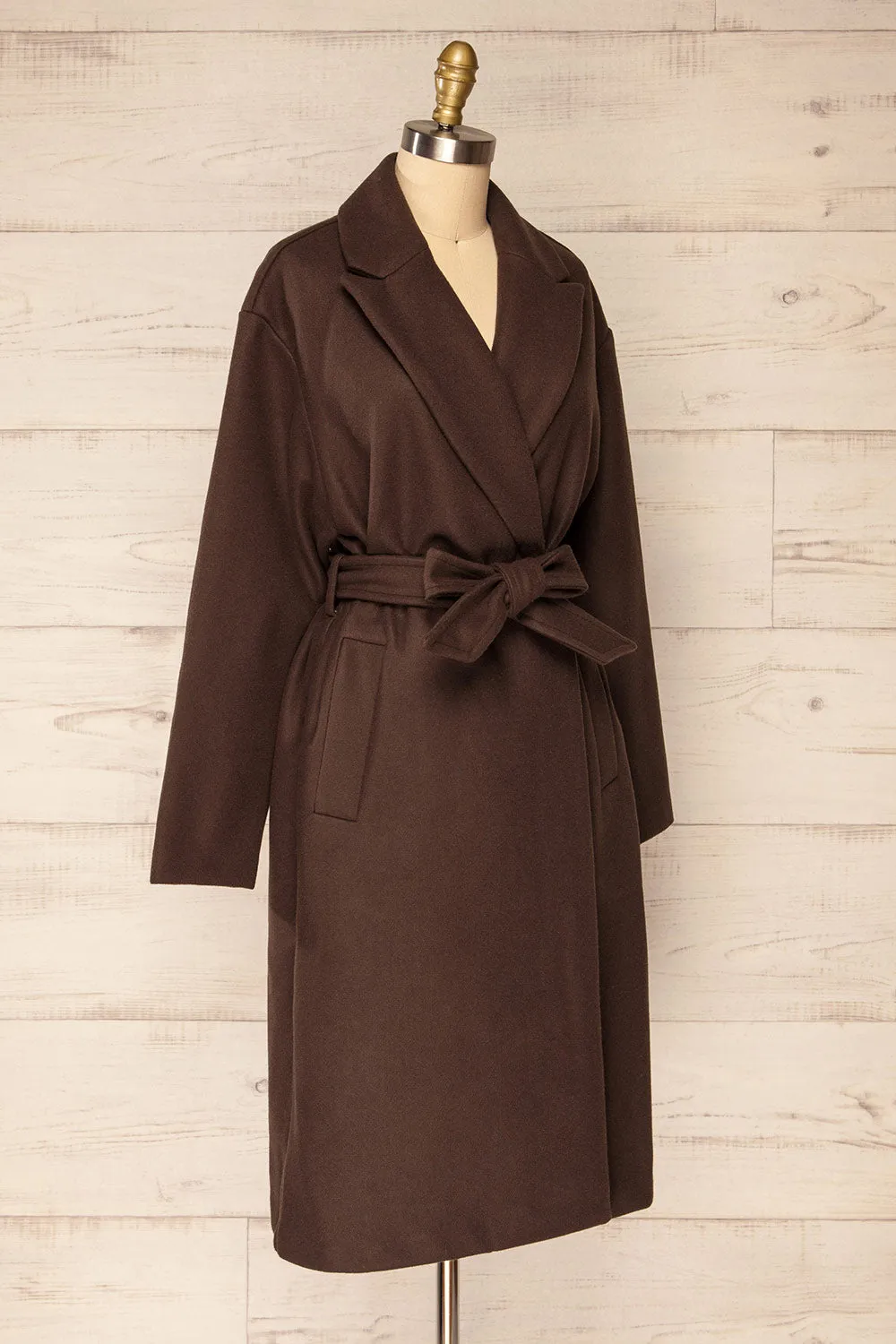 Dhome Brown | Felt Trench Coat w/ Belt