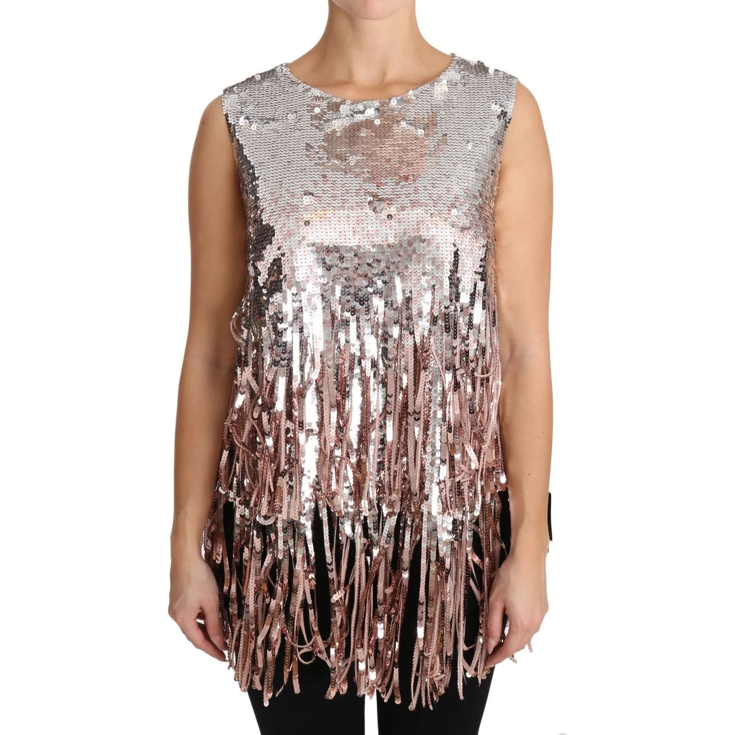 Dolce & Gabbana Golden Pink Sequined Fringe Elegance Top