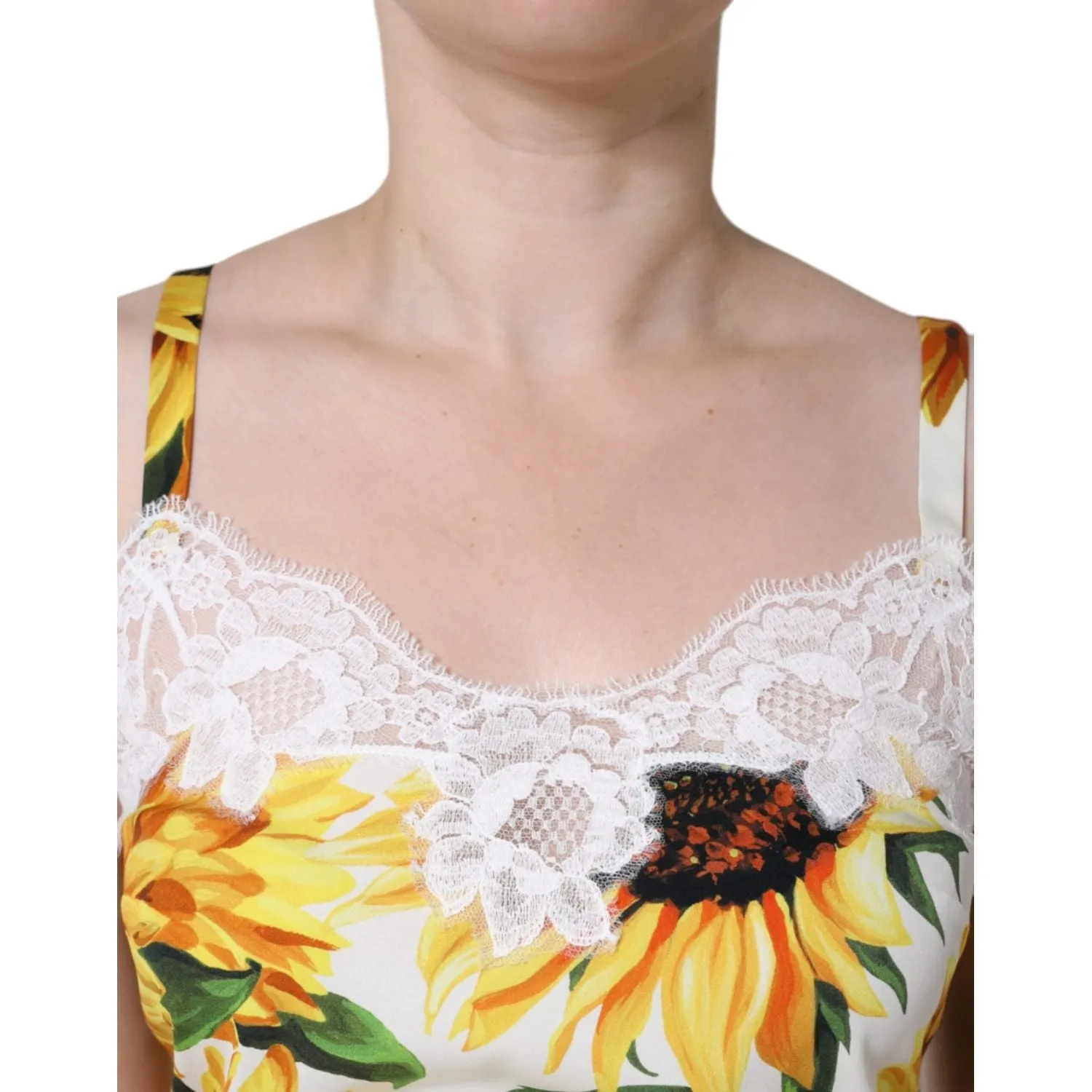 Dolce & Gabbana White Silk Sunflower Lace Sleeveless Tank Top