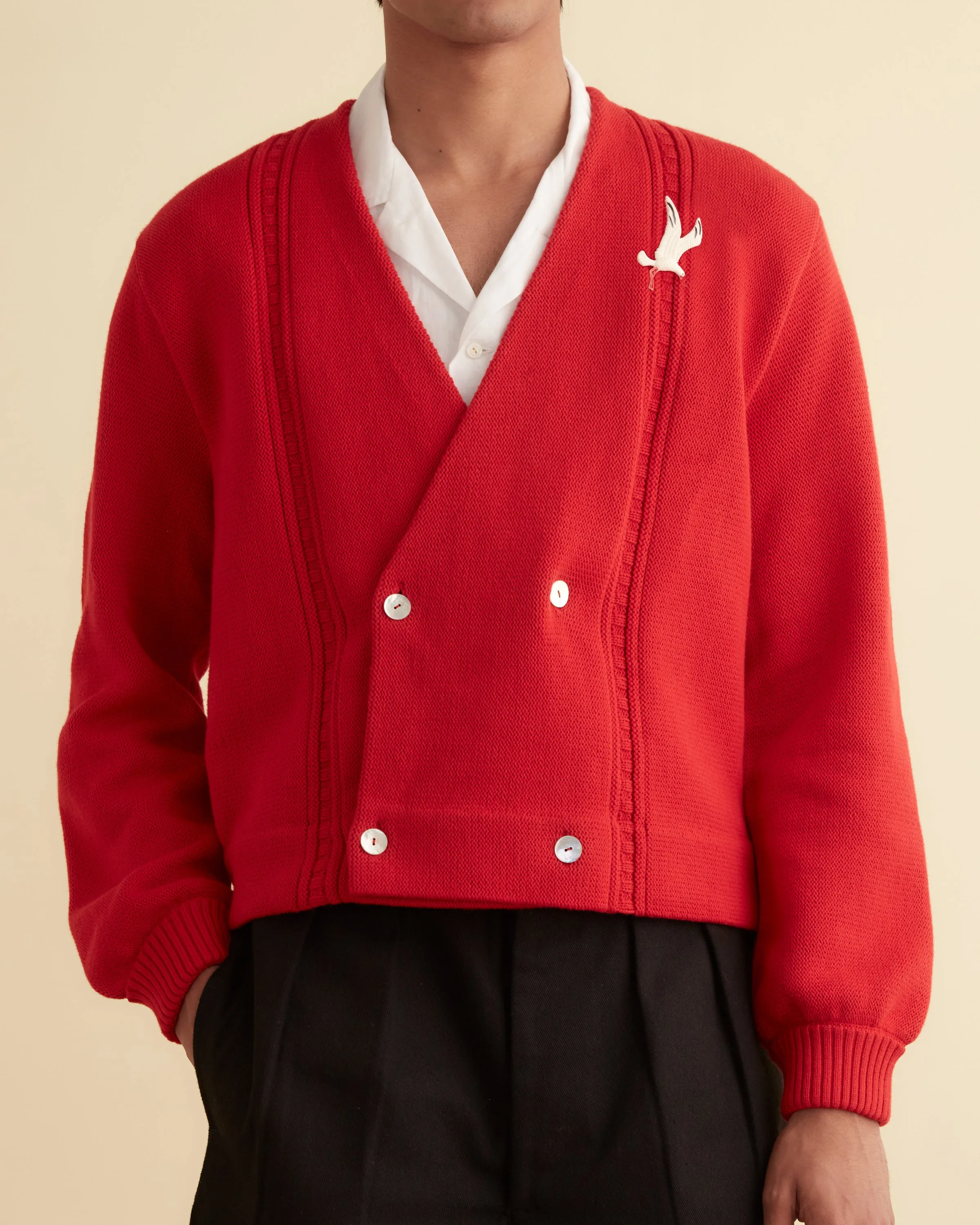 Double-Breasted Cardigan - Red