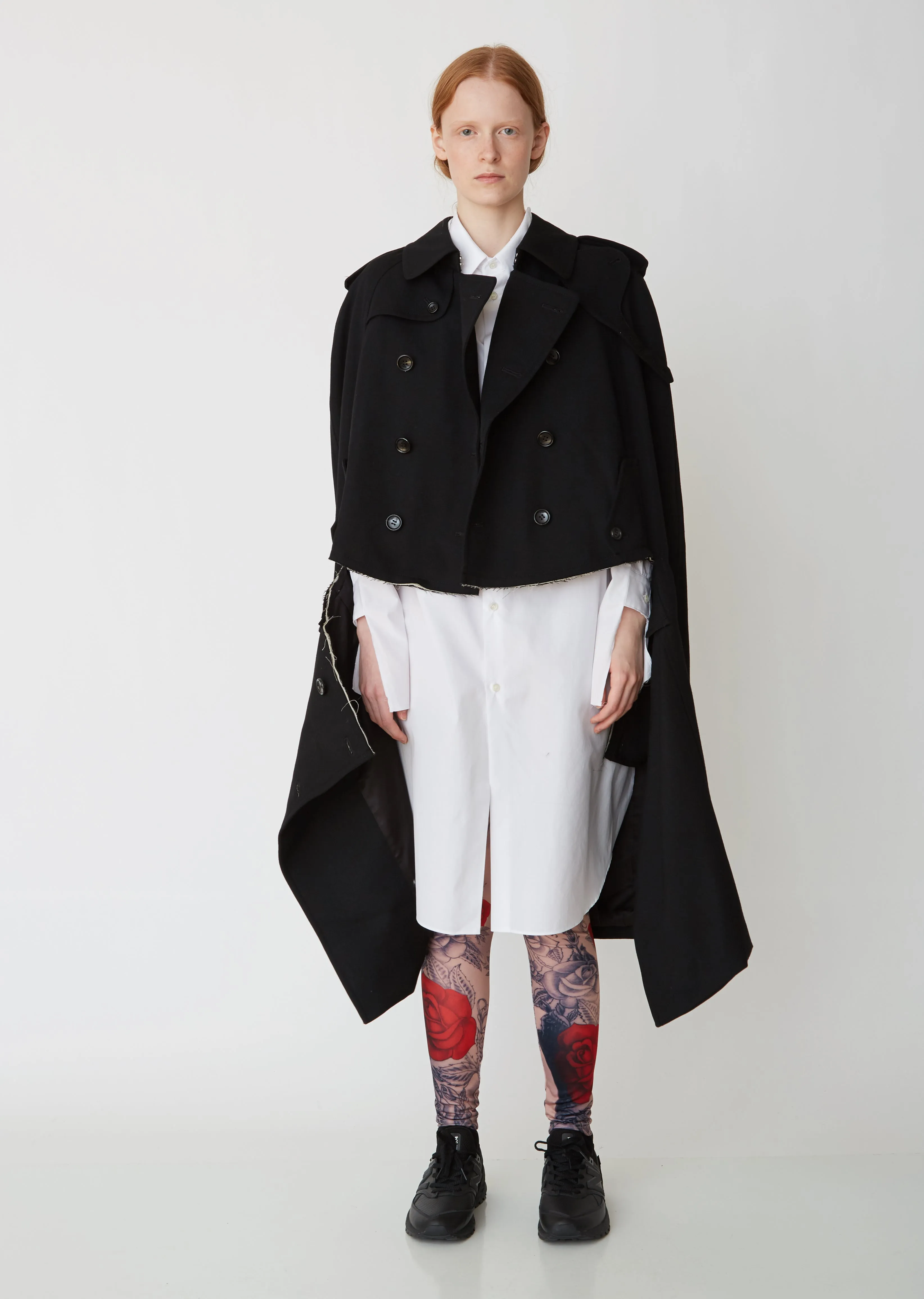 Double Breasted Wool Gabardine Cape Coat