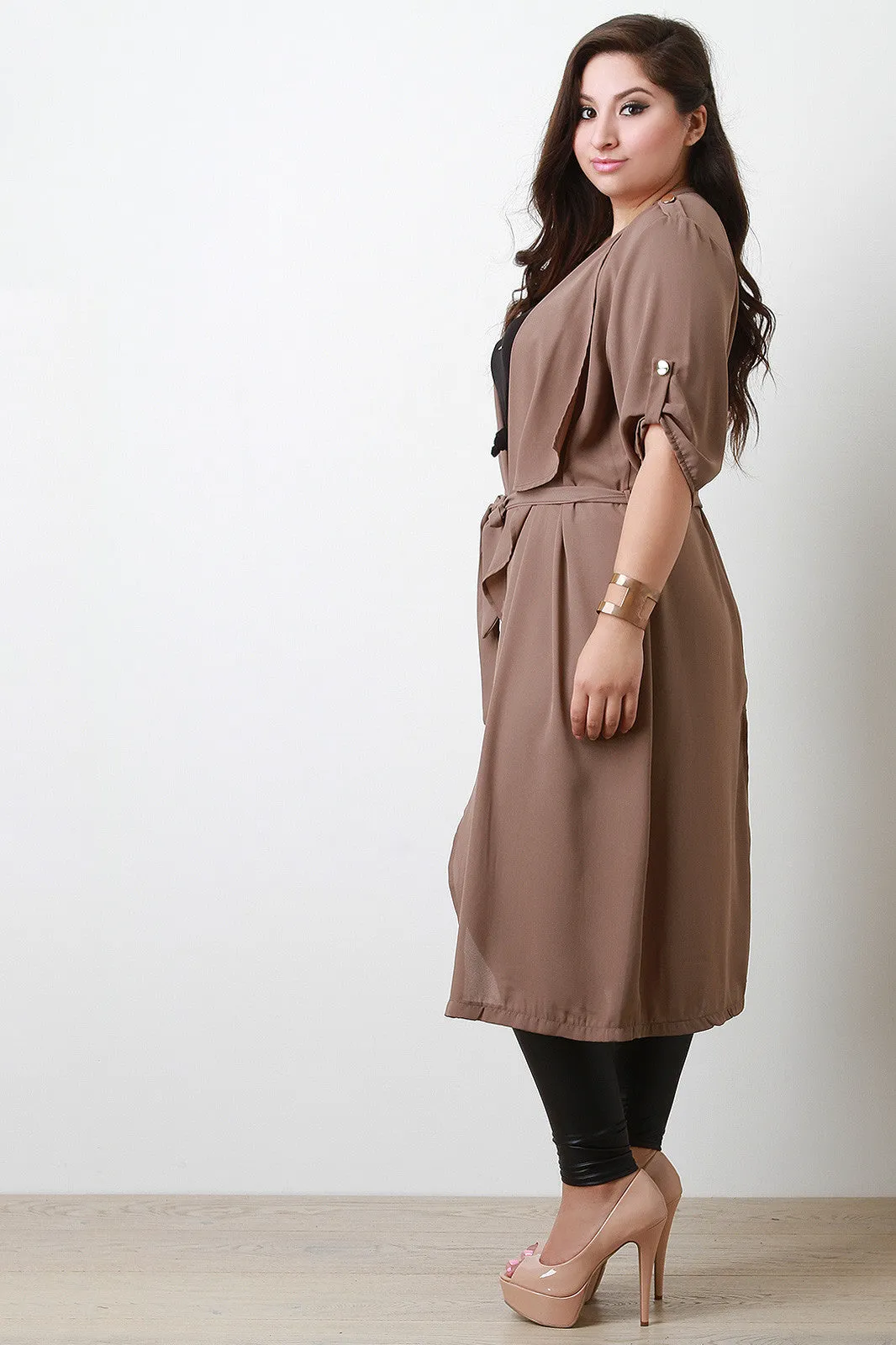 Draped Chiffon Longline Trench Coat