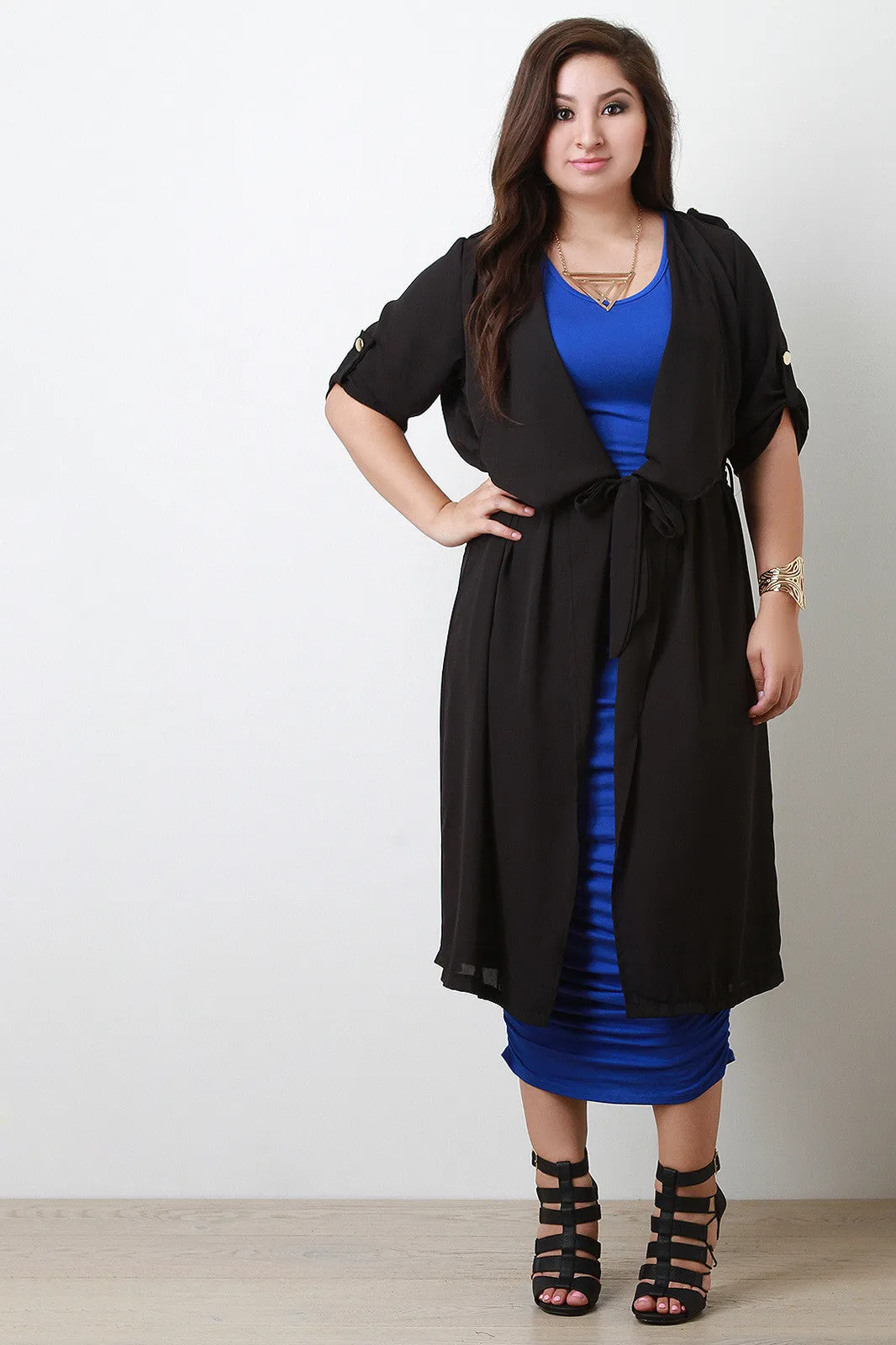 Draped Chiffon Longline Trench Coat