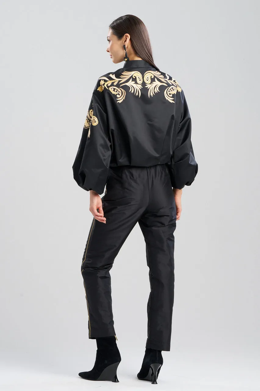 Duchess Satin Embroidered Crop Bomber Jacket