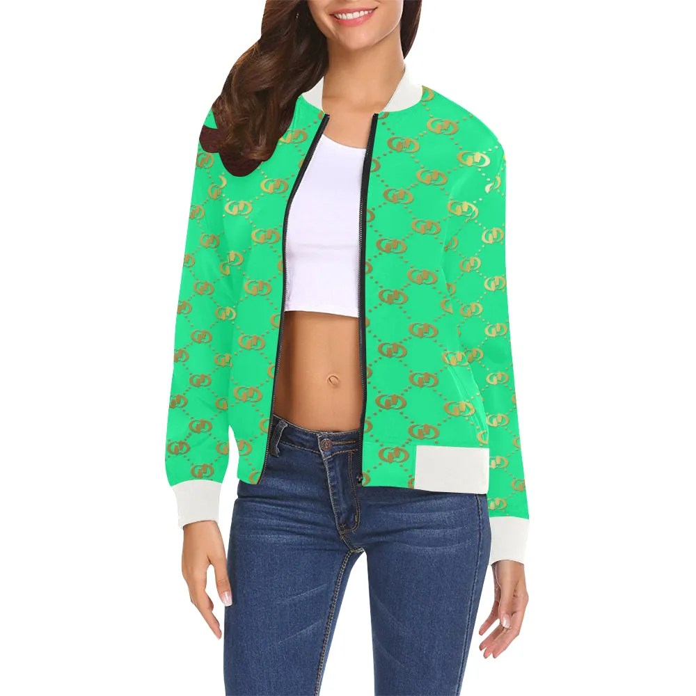 EXCELLENCE TRQGLD All Over Print Bomber Jacket for Women